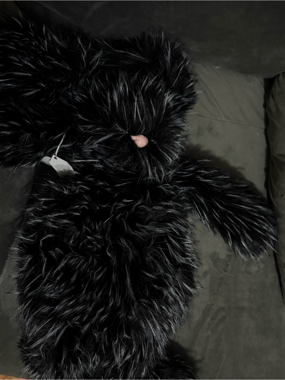 Jellycat Inkli Bunz Plush in Black and Gray Faux Fur